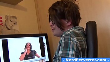 Brunette cam girl accepts an invitation by nerd perv