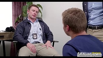 Gay threesome cops have anal sex session